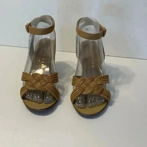 Palomitas‎ by Paloma Barcelo Tan Knot Sandals Shoes Wedge Heels Open Toe Size 37